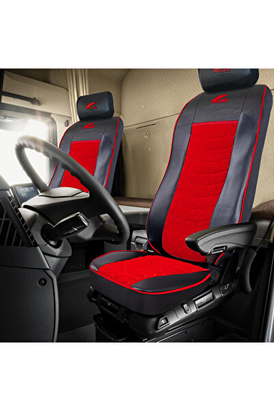Umbrella Set Huse Scaun TruckPentru Volvo 2000-2004 Piele Ecologica Neagra + Velvet Rosu