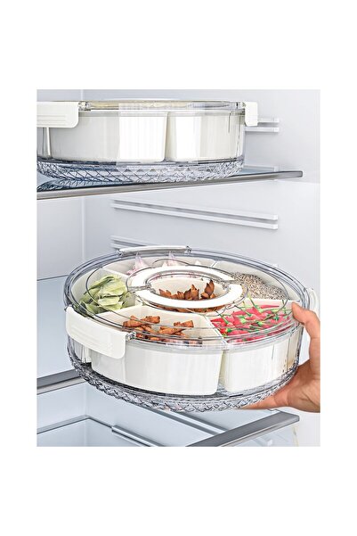 easybox Flippy Food Storage Box, 6 Compartments, 32x10 cm, White, 360° Rotating, Airtight