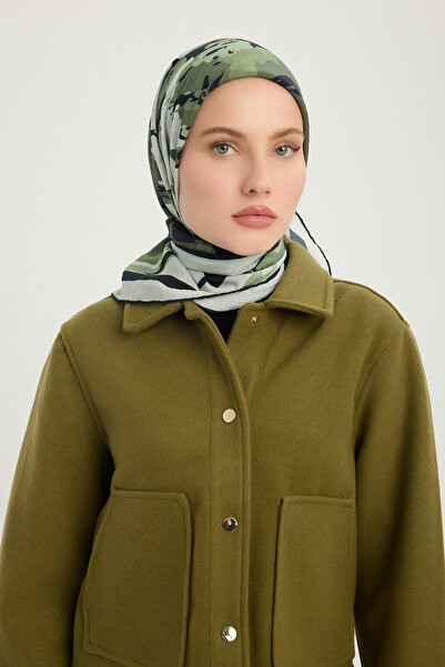 Schaless Özgür Fırçalar - Χακί - Φουλάρι από βισκόζη με σχέδιο Vierra - 90x90 εκ.