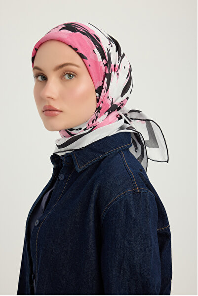 Schaless Özgür Fırçalar - Ροζ - Φουλάρι από βισκόζη με σχέδιο Vierra - 90x90 εκ.