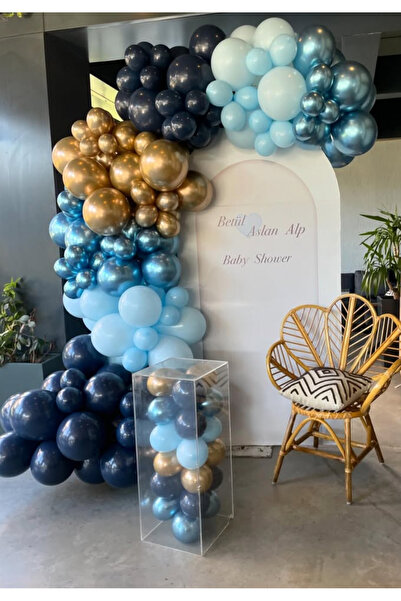 Çemrek Süs Parti مجموعة بالونات باللون الأزرق الداكن والكروم الذهبي 100 قطعة