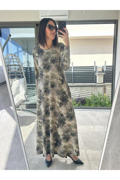 charamela Plus Size Long Lycra Viscose Combed Cotton Dress-Bge134