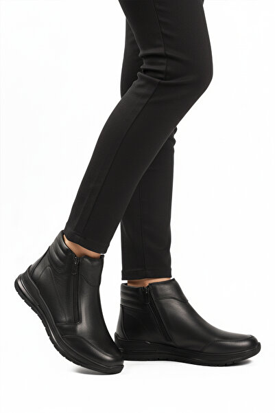 AYAKMOD حذاء نسائي أسود من الجلد الطبيعي بسحاب ونعل غير قابل للانزلاق 2004 Z