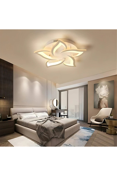 Alessandro DESIGN LED Chandelier with Remote, 74W-136W, 5 Lotus Petals, Cool/Warm/Neutral Light, Dimmable, White