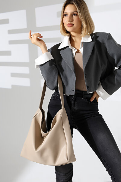 BALANZ Geantă de damă bej, de dimensiuni mari, cu fermoar, pentru umăr și mână