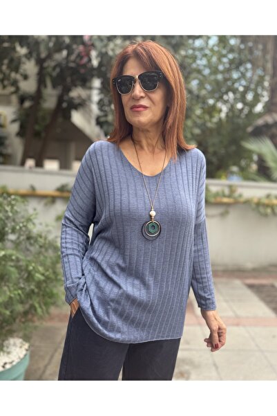 DenizEge Італійський трикотаж з коміром та шнурком, індиго-синій