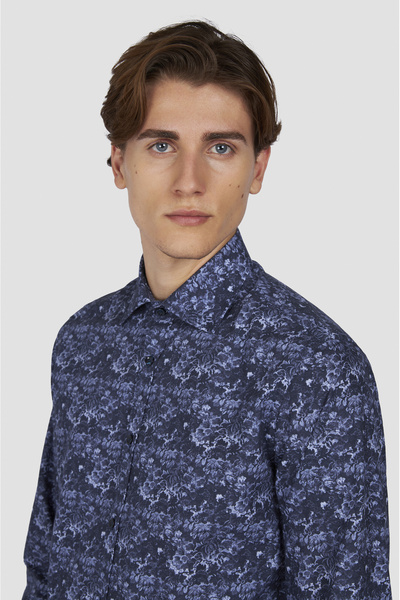 PAUL&SHARK Men's Regular Fit Cotton Floral Pattern Long Sleeve Navy Blue Shirt 15313057Cf-F17