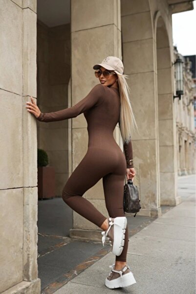 buğrahayalin Women's Long Sleeve Zippered Camisole Jumpsuit