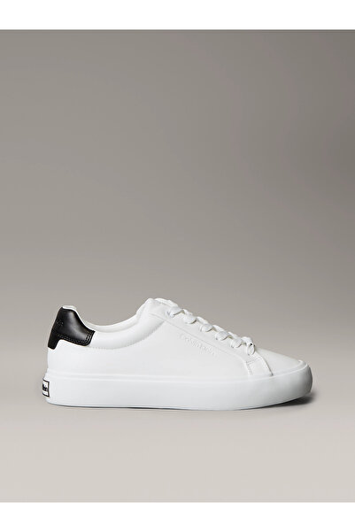 Calvin Klein Kadın Deri Bağlamalı Rahat Taban CK Yazı Detay Beyaz Sneaker HW0HW02673-01W
