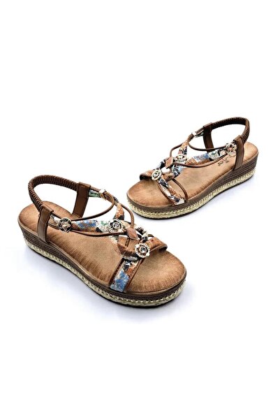 Guja 25Y171-2 Women's Wedge Jute Garnished Sole Premium Stone Sandals