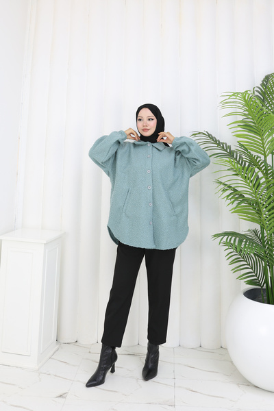 MİSS M.A.T FASHİON Pon Pon Bucket Fabric Standard Size Shirt Jacket