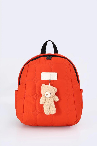 ÇÇS Women's Quilted Fabric Backpack with Teddy Bear Accessories