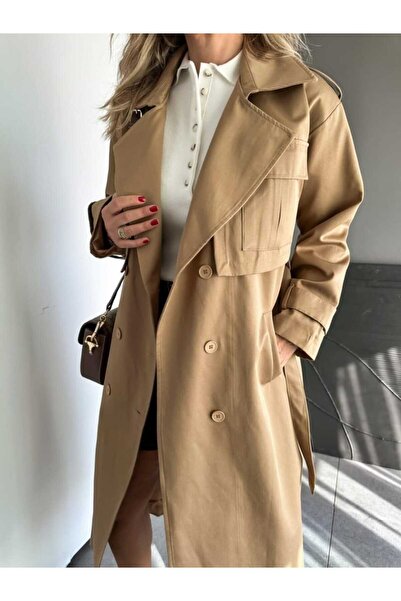 QİMYA BUTİK Egzoti̇k Women's Large Pocket Tok Fabric Classic Trench Coat