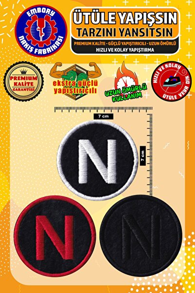 Embory Ütü ile Yapışan Arma Yama, N Harf (3 ADET) Ütüyle Yapışan Nakış Dokuma...