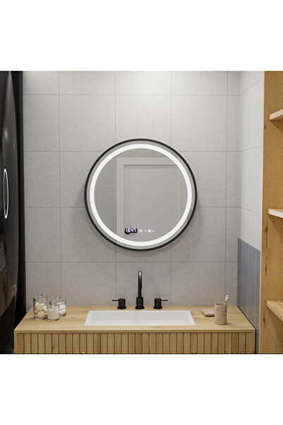 KORMAN Oglindă rotundă LED 60 cm MotionGlow – reglabilă, dezaburire, ceas, termometru