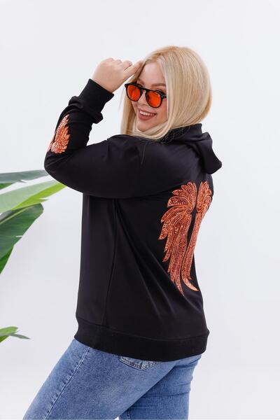 Siyezen Büyük Beden Melek Kanatlı Pul İşlemeli Sweatshirt