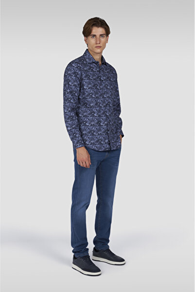 PAUL&SHARK Men's Regular Fit Cotton Floral Pattern Long Sleeve Navy Blue Shirt 15313057Cf-F17