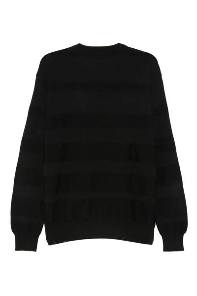 PAUL&SHARK Men's Regular Fit 100% Pure Wool Striped Ribbed Round Neck Long Sleeve Black Knitwear 15311039-011