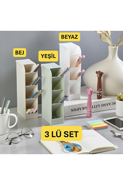 VİALEX 3 ADET Mellow 4 Bölmeli Çok Amaçlı Masa Üstü Düzenleyici Kalemlik-Takı...