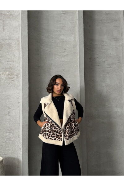 Caddebostan Moda Leopar D1 Плюшевий леопард з хутром, дві кишені, жіночий преміум-клас, розкішний трендовий дизайн, жилет