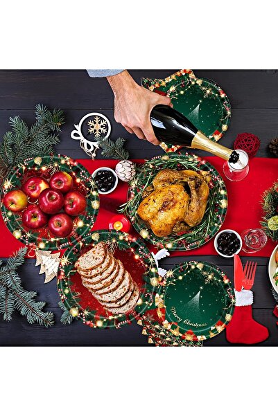 Flippy Set of 16 Disposable Plates, Flippy, "Merry Christmas" Model, Christmas Theme, 23 cm, Red/Green