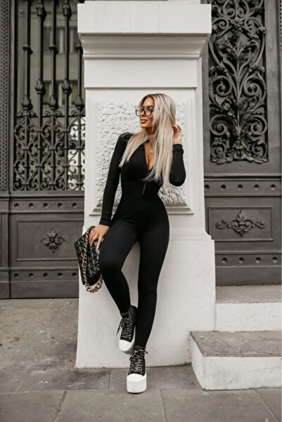 buğrahayalin Women's Long Sleeve Zippered Camisole Jumpsuit