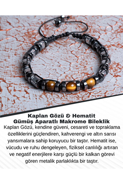 Saff Doğal Taş سوار مكرامية مع عين النمر والهيماتيت والفضة