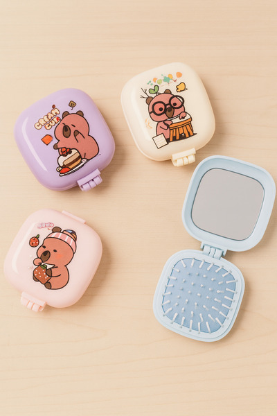 UĞURDAN Kapibara Katlanabilir Tarak ve Ayna – Pastel Renkli Çantalık Seyahat ...