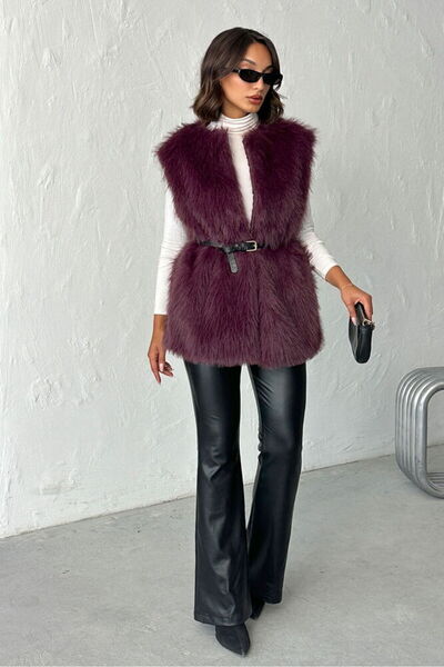 Caddebostan Moda Plum Feather Long Fur Stylish Premium Luxury Trend Special Design Women's Vest
