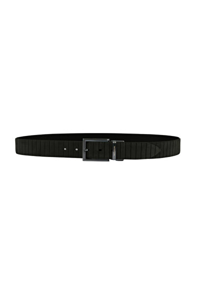 PAUL&SHARK Men's Logo Printed Metallic Buckle Double-Sided Leather Black Belt 15316008-011