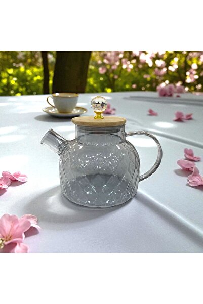 ALLEGRI إبريق شاي زجاجي مقاوم للحرارة بنمط البقلاوة فضي اللون - سعة 1000 مل م...