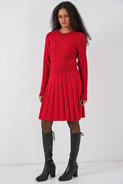 Bigdart Γυναικείο κοντό πλεκτό φόρεμα 15943 - Κόκκινο