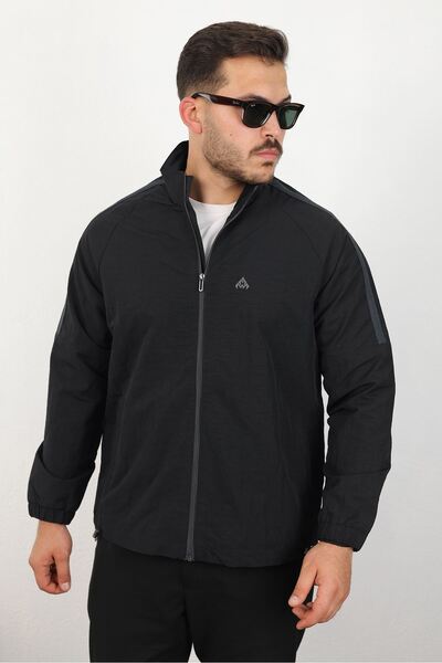 LTC Jeans Men's Relaxed Crinkle Fabric Spring & Raincoat Black Jacket