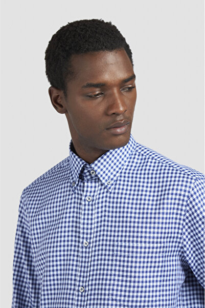 PAUL&SHARK Men's Regular Fit 100% Cotton Checkered Long Sleeve White-Blue Shirt 15313048-S67