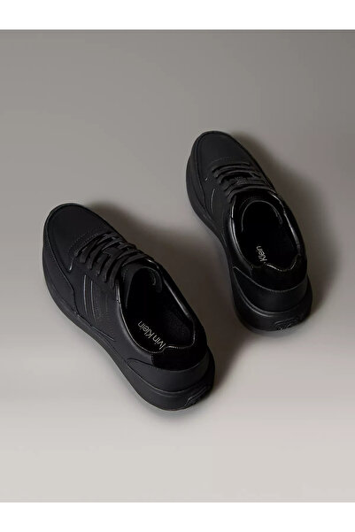 Calvin Klein Erkek Düşük Bilekli Logo Detaylı Rahat Taban Deri Siyah Sneaker HM0HM01957-0GJ