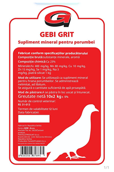 Gebi Grit Mineral pentru Porumbei, sac 2 KG