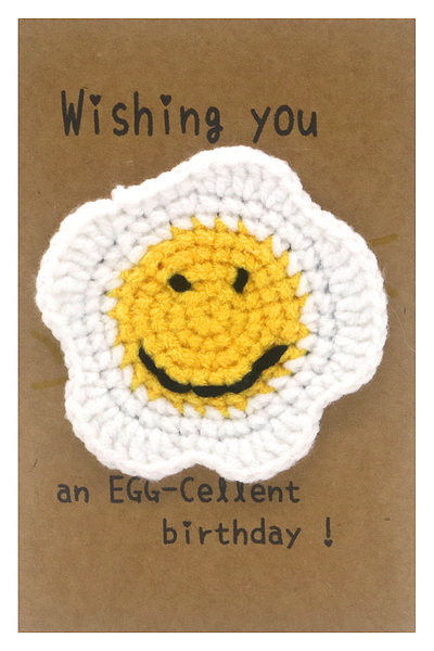 OEM Crocheted birthday card, Egg pattern, Wishing you an EGG-Cellent Birthday, Anniversary Gift