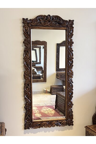 Arıkmert El Sanatları Maraş El Oyma Büyük Boy Ayna – 162x73,5 cm Ceviz Ahşap ...