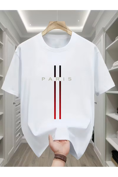 LAVİTTA Men's'Paris' Lettering Striped T-Shirt