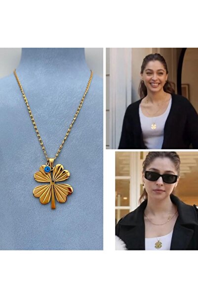 eternatakı NAZAR BONCUKLU DÖRT YAPRAKLI YONCA ALTIN RENK KOLYE