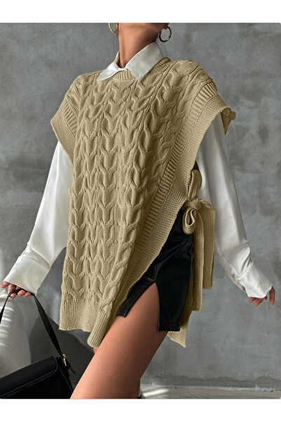 SÇLK TEKSTİL Stylish Solid Color Stand Collar Vest for Women - Adjustable Lac...