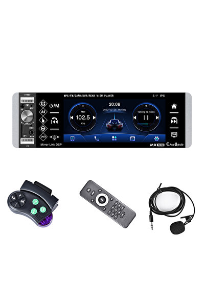 MaxTech MP5 Player cu Carplay si Android auto 1 Din, MaxTech®, display HD de 5.1 inch, Aux, Card SD