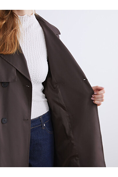 LC Waikiki Kahverengi Ceket Yaka Kadın Trençkot