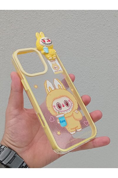 OSG İphone 16 Pro Max Uyumlu Labb Temalı Üzeri 3D Karakterli Simli Koruyucu Telefon Kılıfı