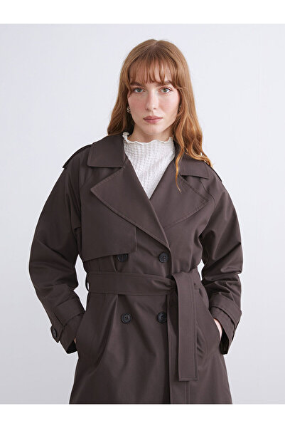 LC Waikiki Kahverengi Ceket Yaka Kadın Trençkot