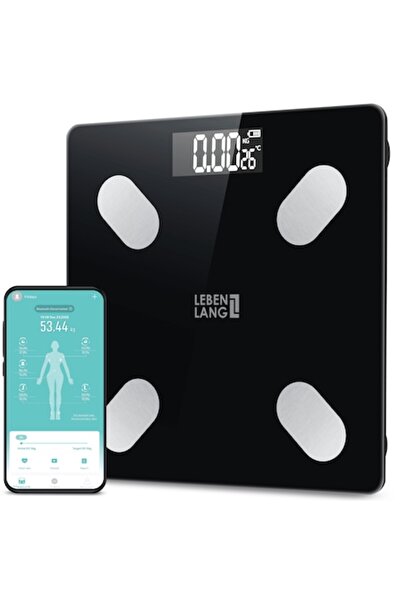 LEBENLANG Cântar inteligent pentru corp – Analiză corporală cu 4 electrozi, Conectivitate prin aplicație, LCD, până la 180 kg, 5 utilizări