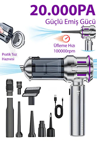 Dybox 20000pa Güçlü Portatif Vakumlu Kablosuz Üflemeli Mini Araç Süpürgesi