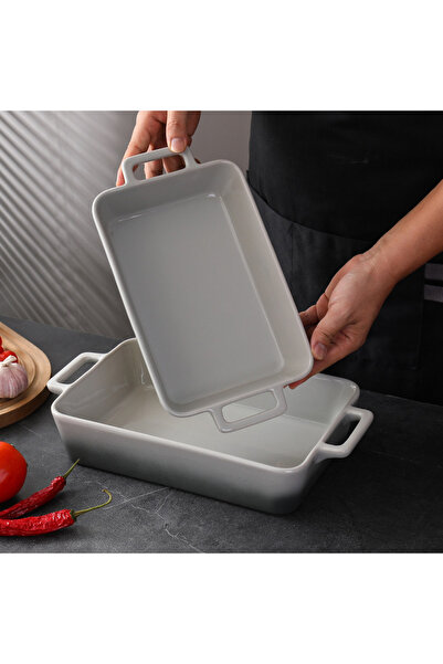 REFAN Set of 2 rectangular ceramic oven trays, 31.5 x 19.8 x 6.6 cm / 34.5 x 21.2 x 6.4 cm