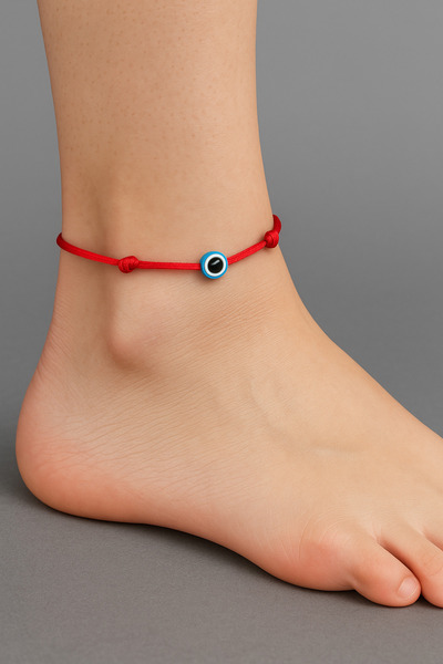 Femenino Ayarlanabilir Kırmızı Saten İp Nazar Boncuklu Şans Halhalı