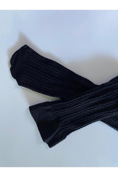 DÜVEN Плетени релефни 200 дениер дебели зимни черни чорапи до коляното с шарка